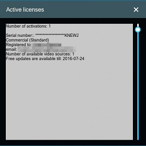 Здесь вы видите, как выглядит информация о лицензиях в версиях программы для видеонаблюдения Xeoma до 15.6.26