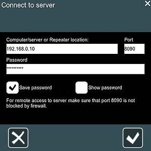 Remote connection to Xeoma video surveillance solution server dialog