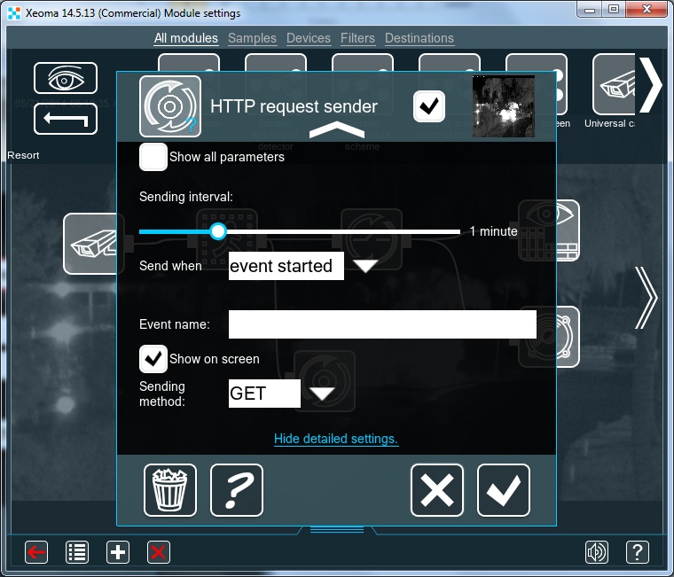 Interval of how often to send HTTP request in HTTP request sender of Xeoma IP security cameras software