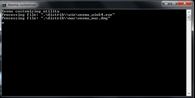 Xeoma VSS customization and rebranding utility: console showing customization progress