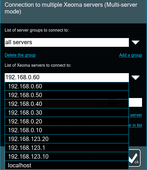 Multiserver mode setup dialog: all servers are added to the utility Group