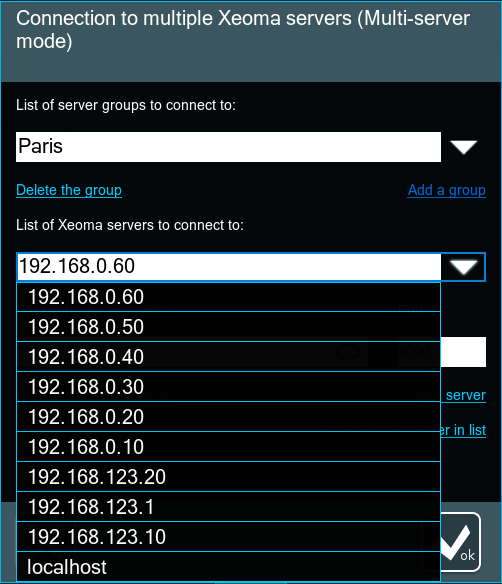 Multiserver mode setup dialog: creating the second Group, Paris
