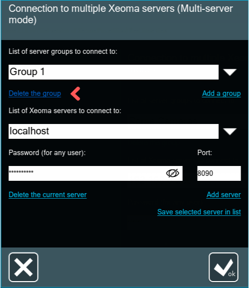 Multiserver mode setup dialog: how to delete a group
