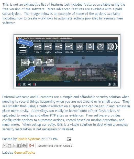 Simple security: webcam plus Xeoma