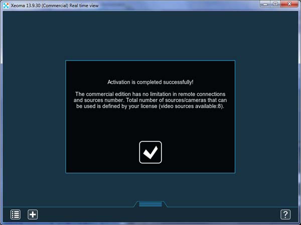 Сообщение об удачной активации программы для видеонаблюдения Xeoma