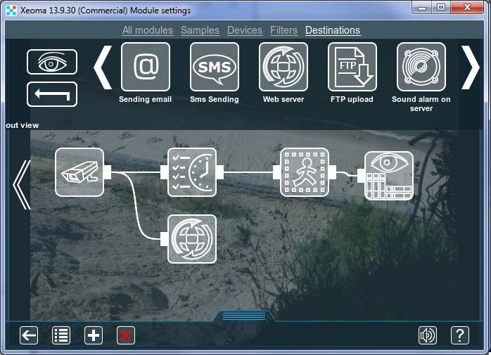 Free web server customization in Xeoma free cam software: Attach the Web server module to the cameras you'd like to view online in a browser