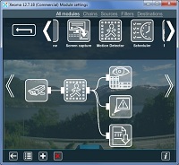 Groups of modules in IP cam software Xeoma. Click on any of them to view the list of modules included.