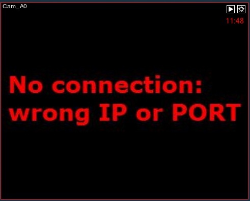 Программа для видеонаблюдения Xeoma: Сообщение «Wrong IP» сигнализирует о неправильном IP адресе и/или порте