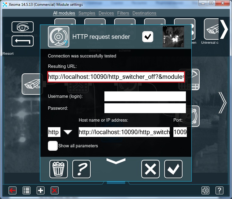 IP and port settings of the HTTP request sender module