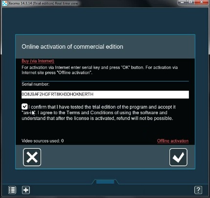 Запустите последнюю доступную вам версию программы для видеонаблюдения Xeoma и активируйте её старым ключом