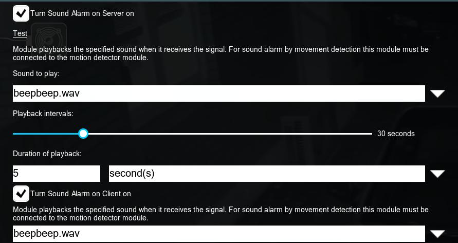 The Sound alarm module's settings