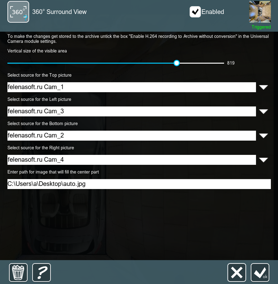 360° Surround view module's settings