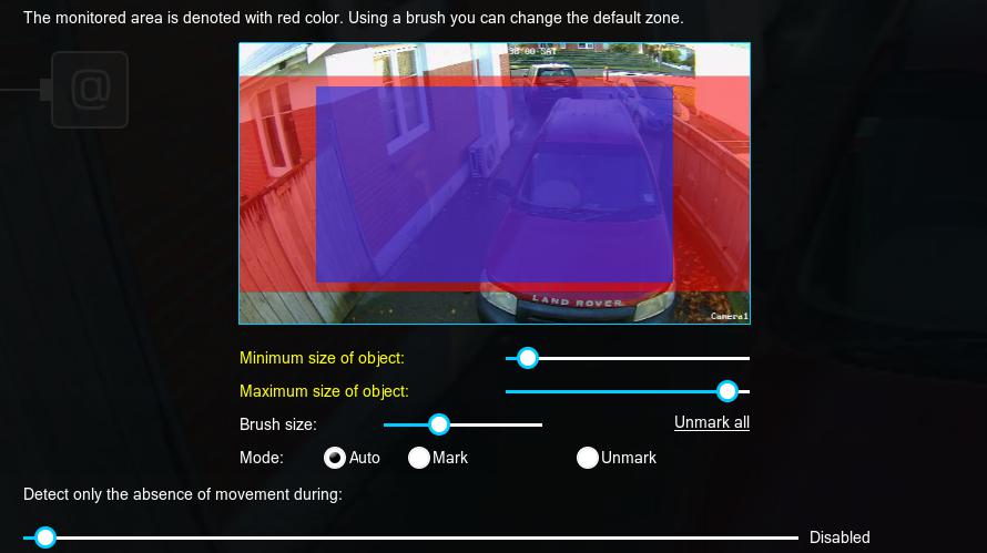 Draw the area you need to monitor in the Motion detector's settings