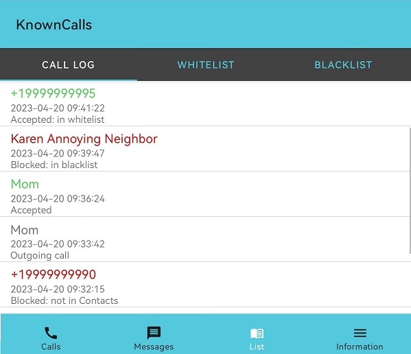 Setting up KnownCalls, spam call and SMS blocker: calls tab