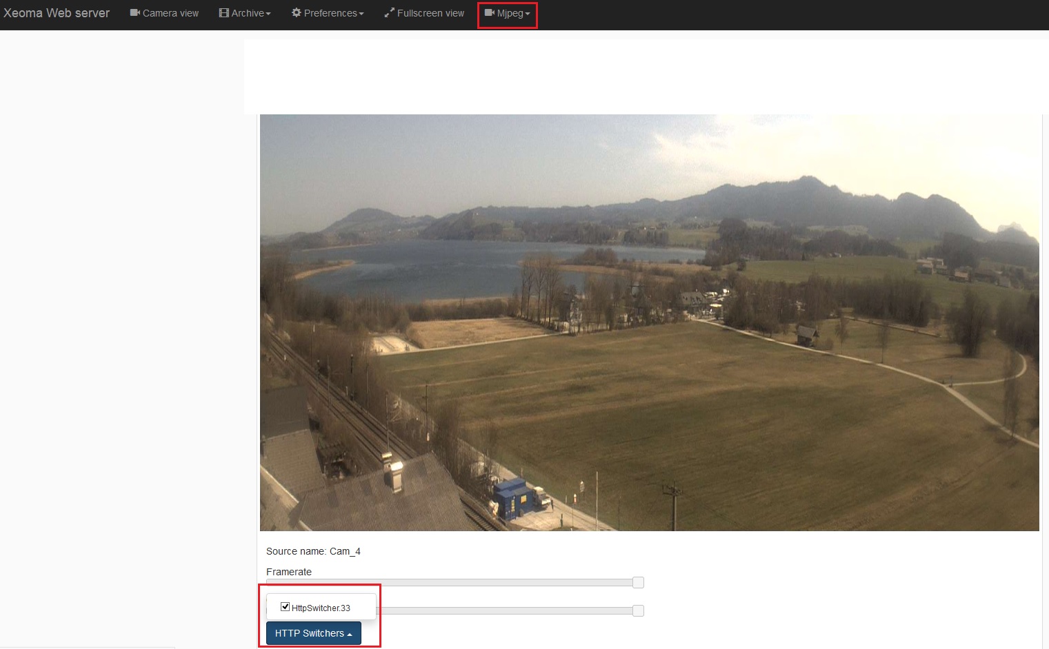 HTTP switcher in Xeoma web interface for Mjpeg video