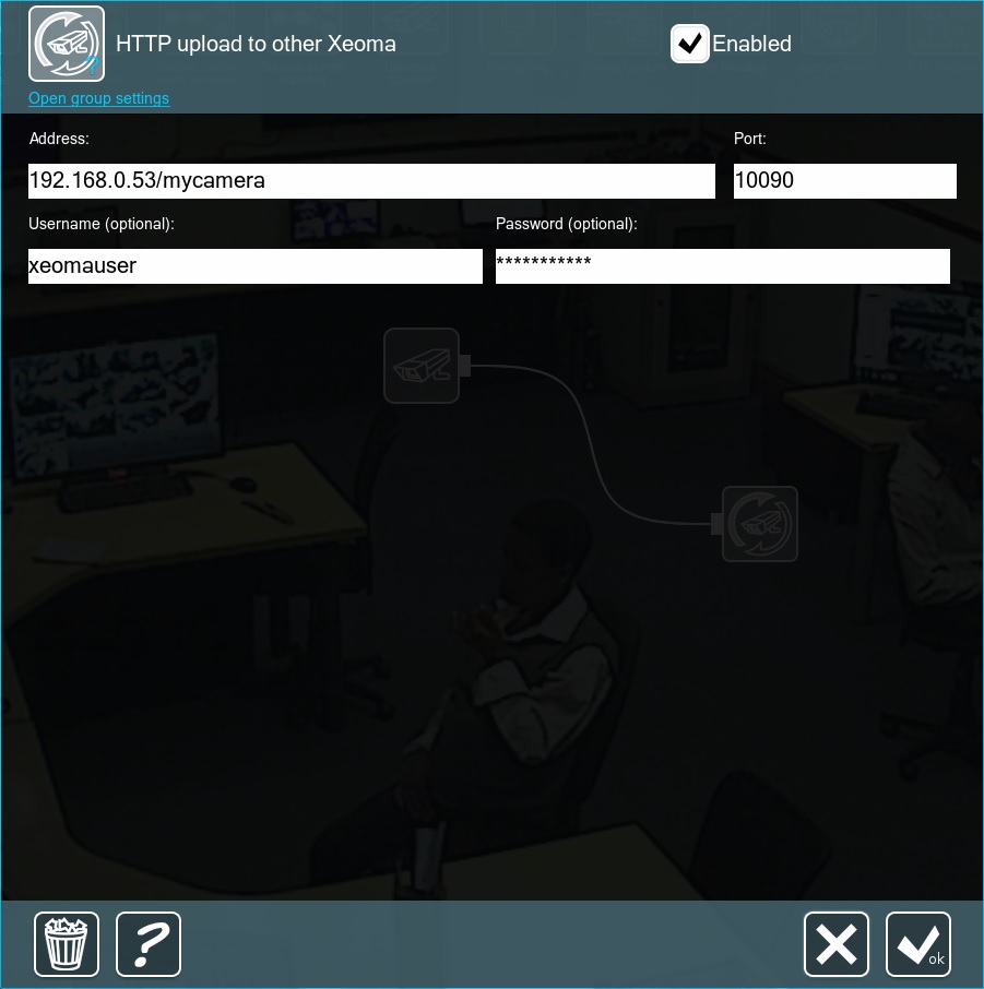 Settings dialog of the HTTP Upload to Other Xeoma module in Xeoma video surveillance software