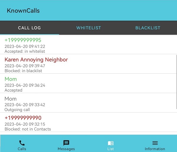 Setting up KnownCalls, spam call and SMS blocker: calls tab