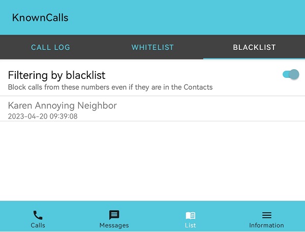 Setting up KnownCalls, spam call and SMS blocker: calls tab