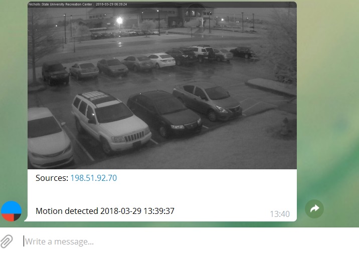 Теперь при срабатывании программа для видеонаблюдения Xeoma будет отправлять в Telegram уведомление с фото