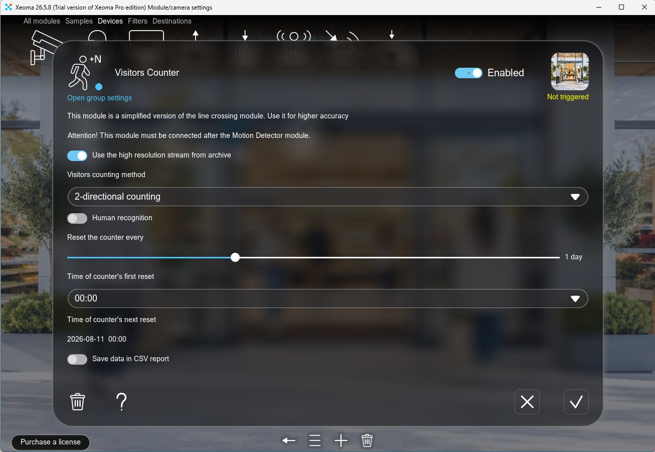 Visitors Counter module settings — counting method and reset interval