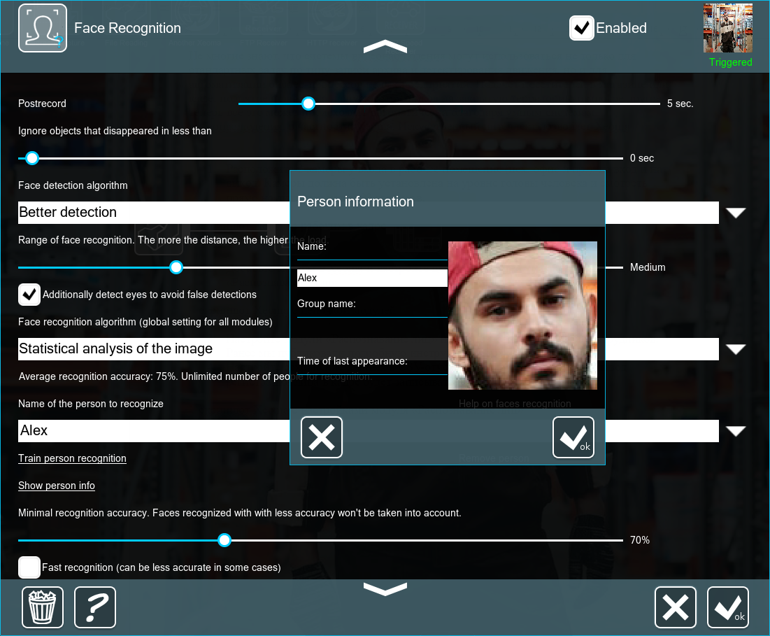 Face recognition settings