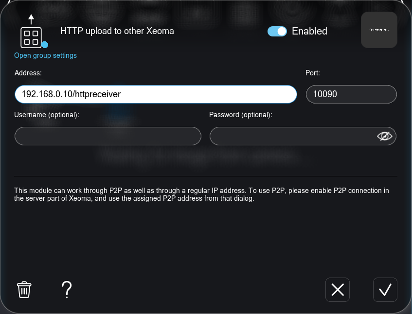 Returning to HTTP upload to other Xeoma and configuring the module