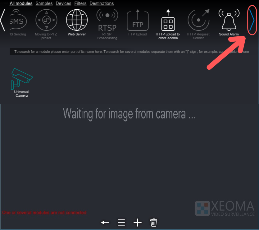 Searching for the HTTP upload to other Xeoma module among all modules