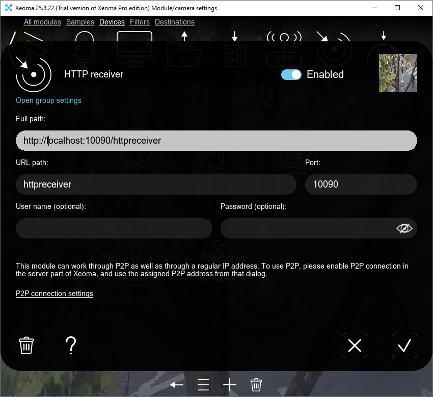 HTTP Receiver module settings