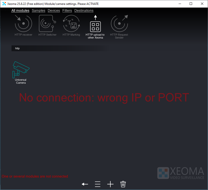 Searching for the HTTP upload to other Xeoma module using search