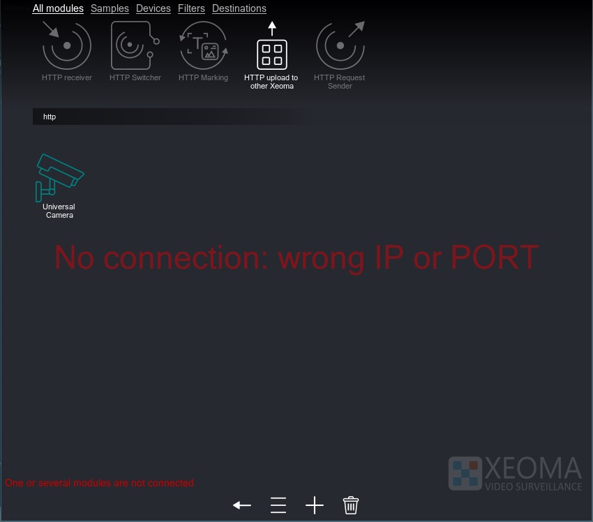 Searching for the HTTP upload to other Xeoma module using search