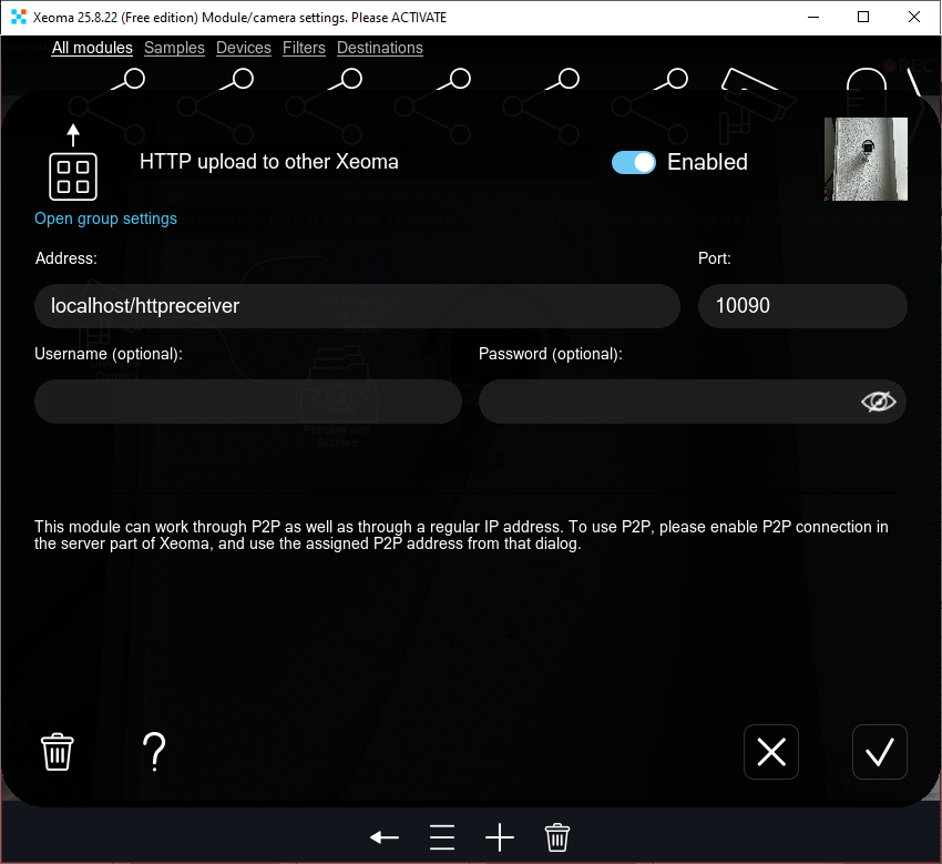 HTTP upload to other Xeoma module settings