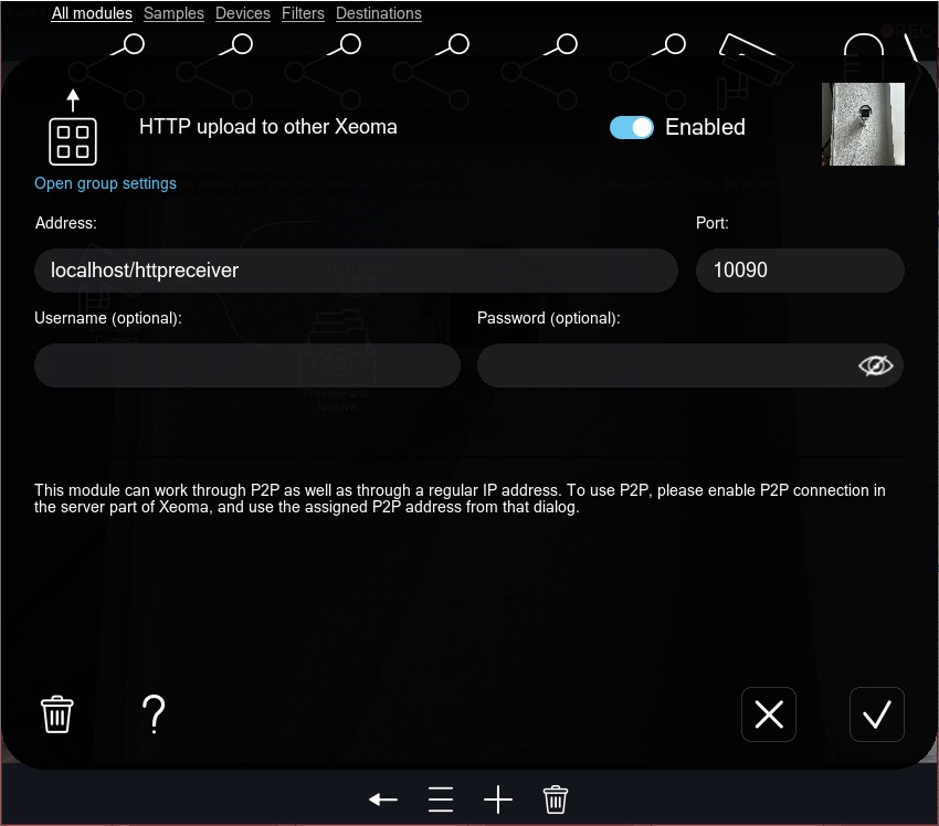 HTTP upload to other Xeoma module settings