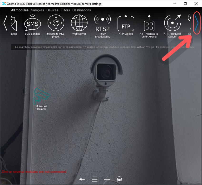 Searching for the RTSP Broadcasting module among all modules