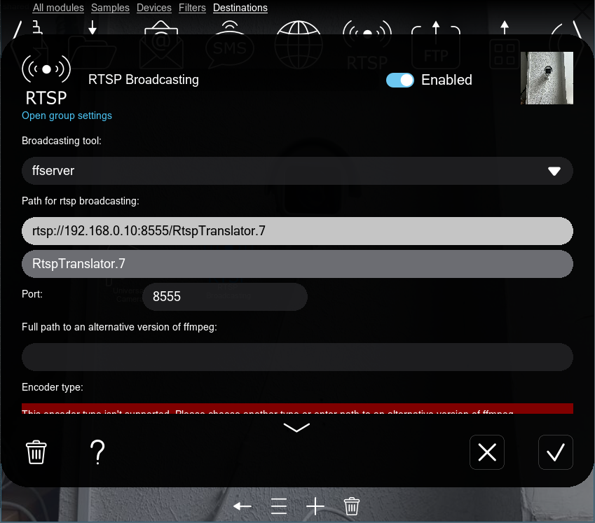 RTSP Broadcasting module settings