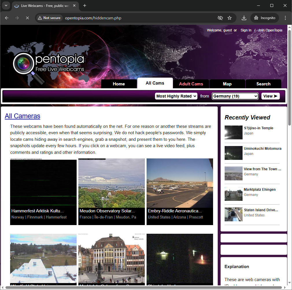 Opentopia portal page
