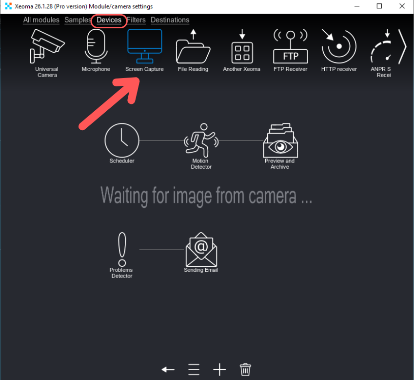 Search for the Screen Capture module in the Devices tab