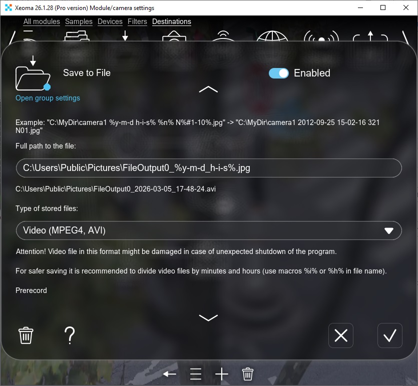 Use Save to File instead of the standard recording module
