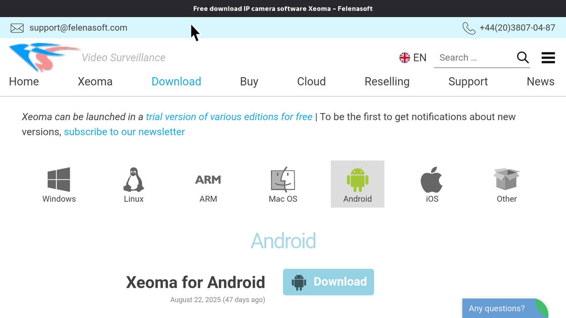 Typing xeoma.com in the address bar