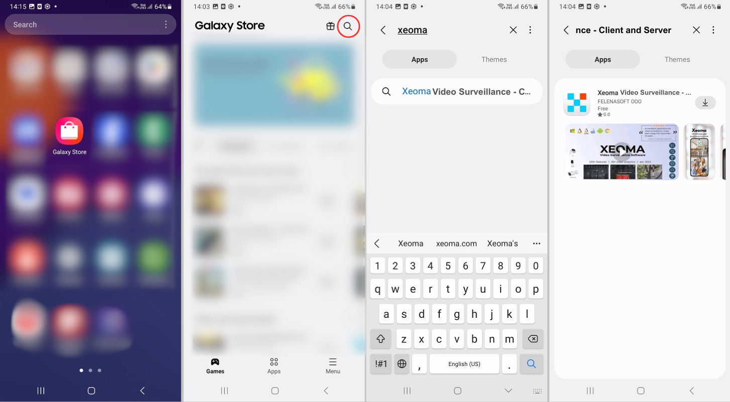 How to find the Xeoma application in Galaxy Store