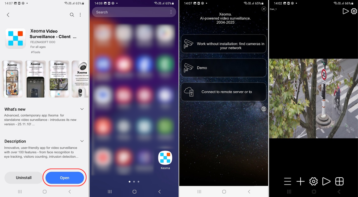 Steps to install the Xeoma application from Galaxy Store