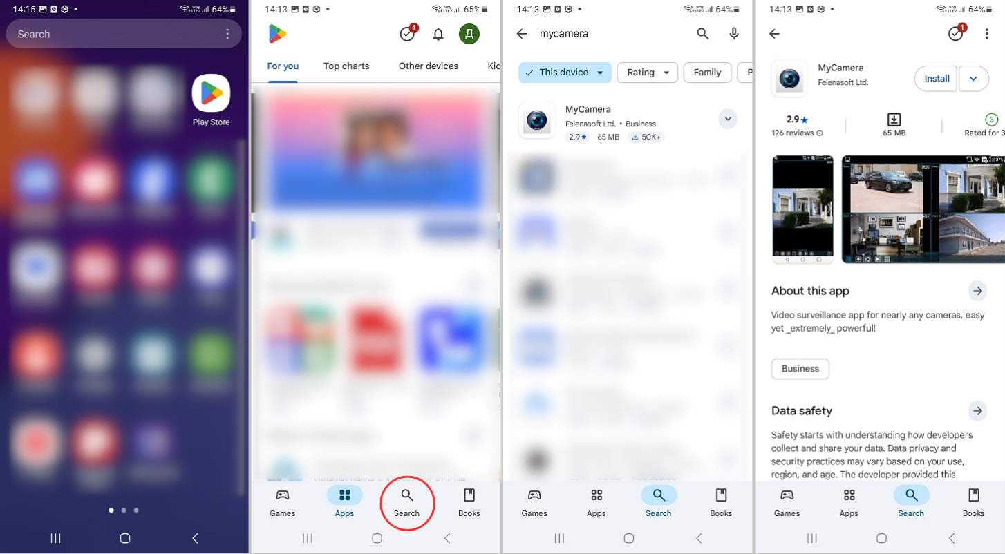 How to find the MyCamera application in Google Play