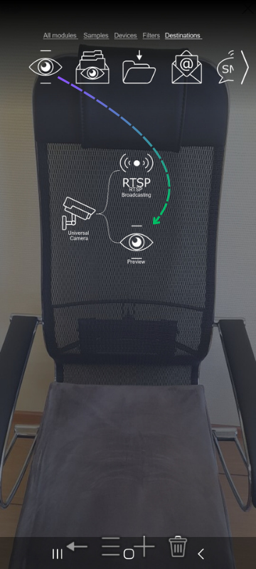 Connecting the RTSP Broadcasting module to the scheme by dragging it from the top panel