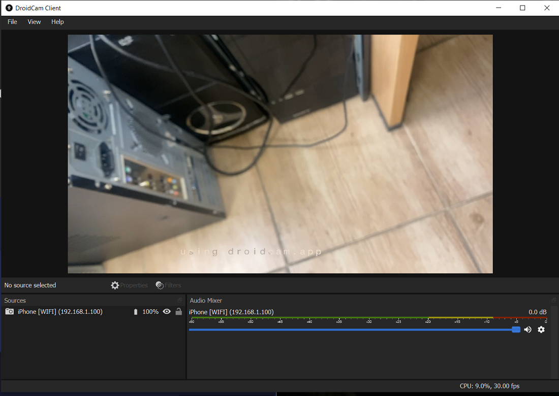 Image from the smartphone camera in the DroidCam client