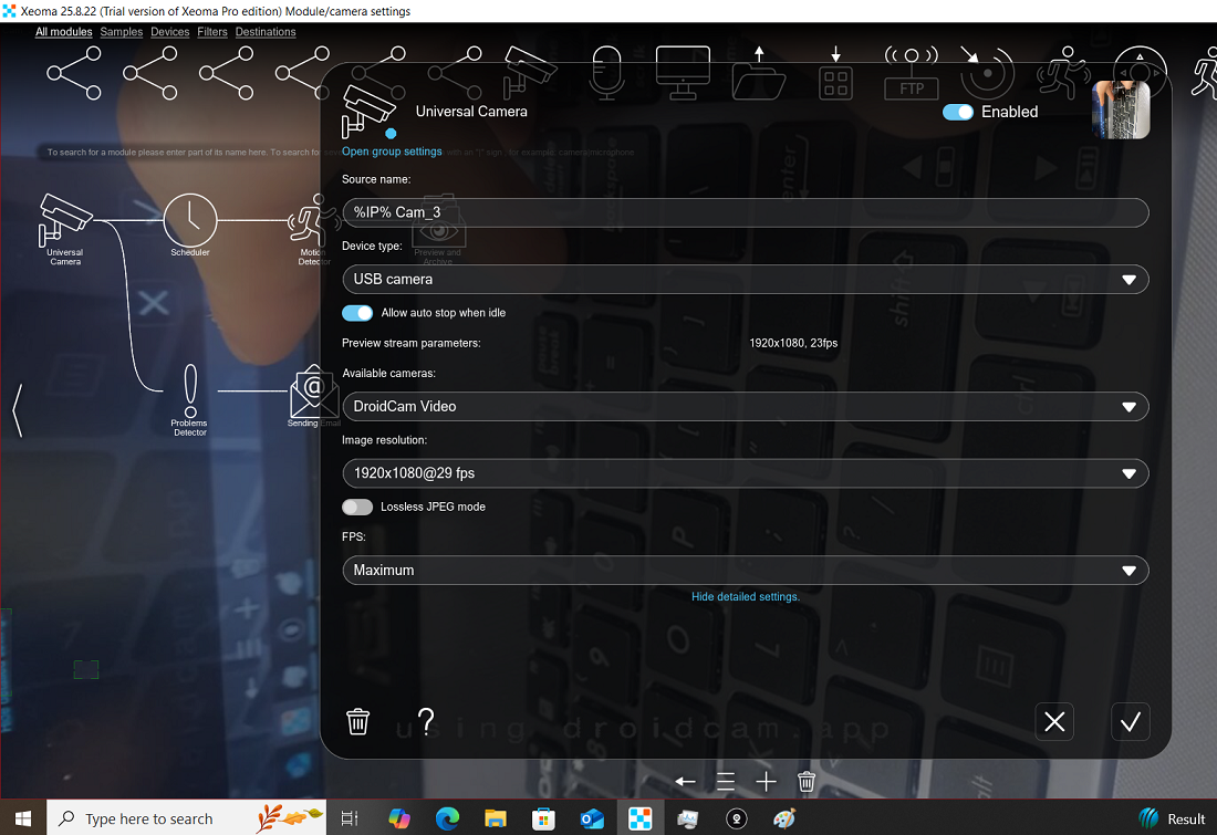 To open module settings, click its icon in the scheme