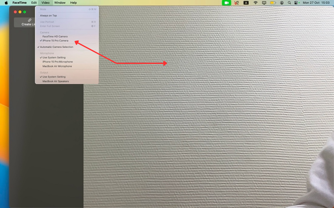 Smartphone camera in the FaceTime application on a Mac