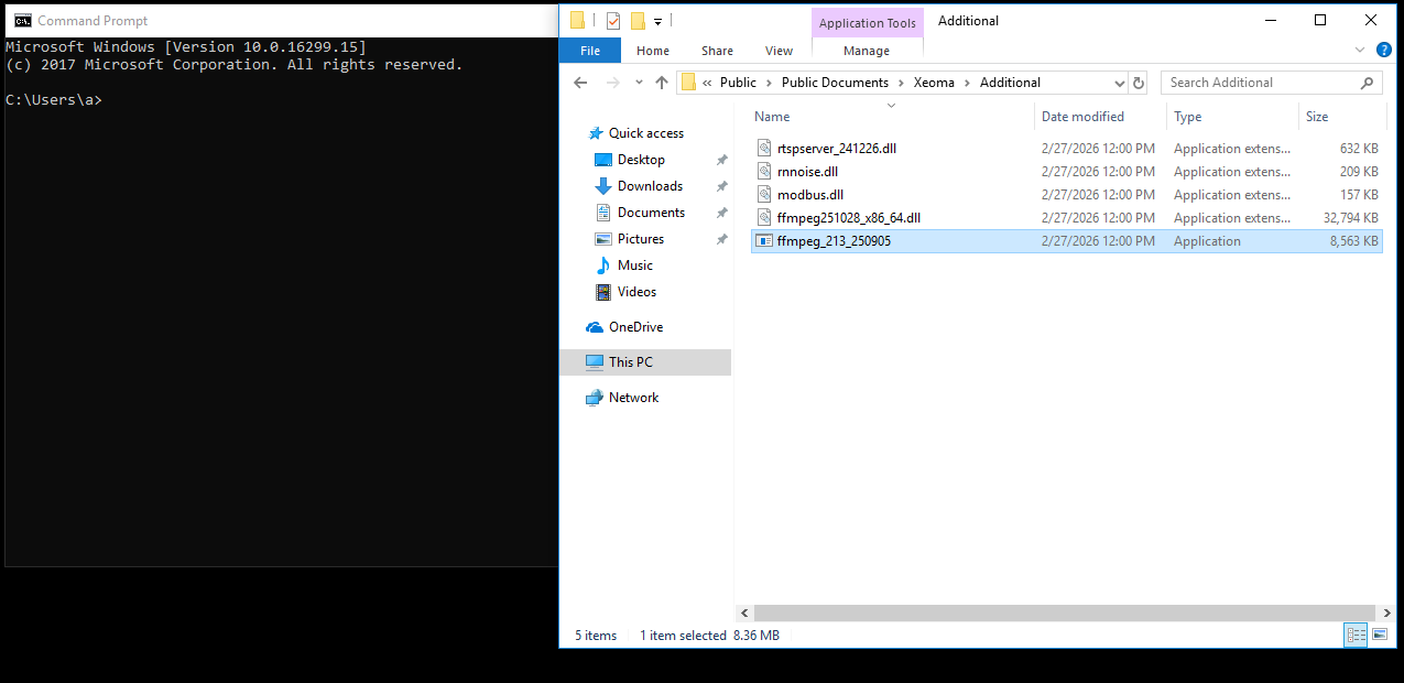 Drag the ffmpeg file into the console window (or manually type the path to it)