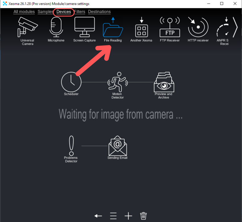 Find the File Reading module in the Devices tab