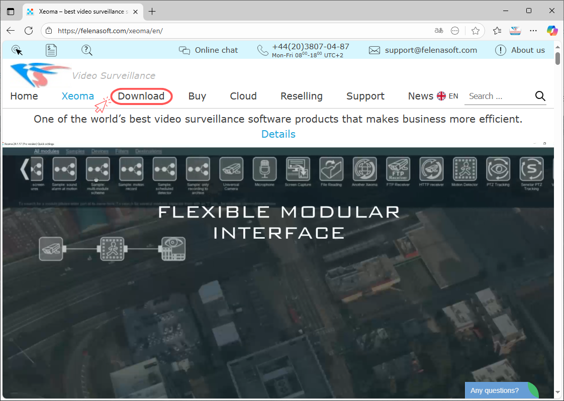 To download Xeoma, open the website and go to the Download tab