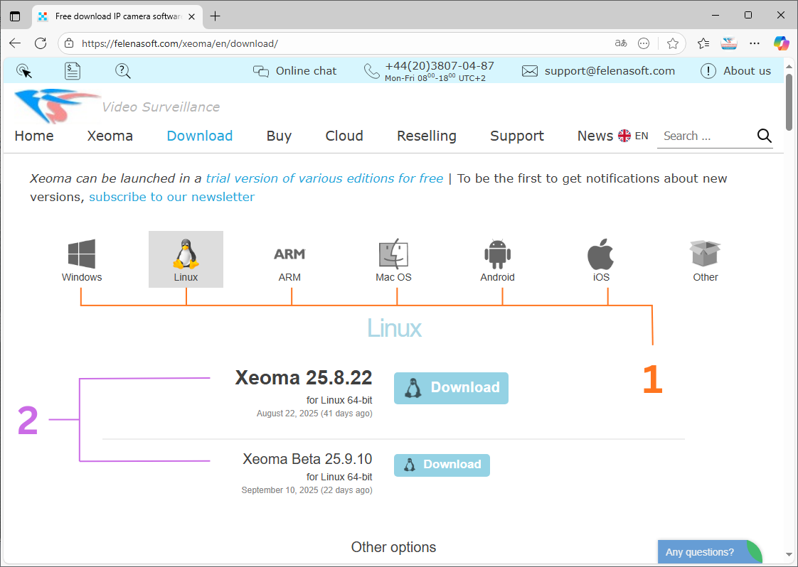 In the second step, you need to choose Xeoma for your operating system