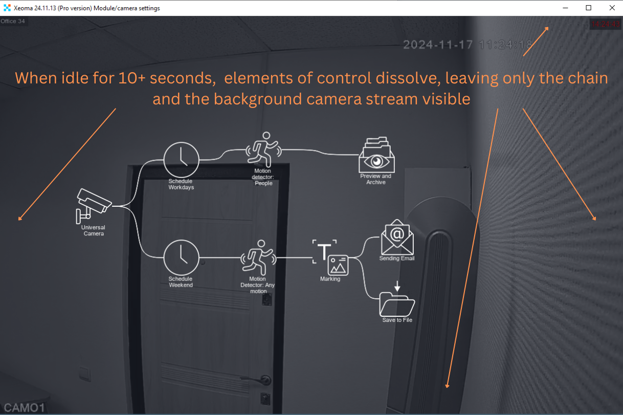 How Xeoma video surveillance program's panels and controls disappear